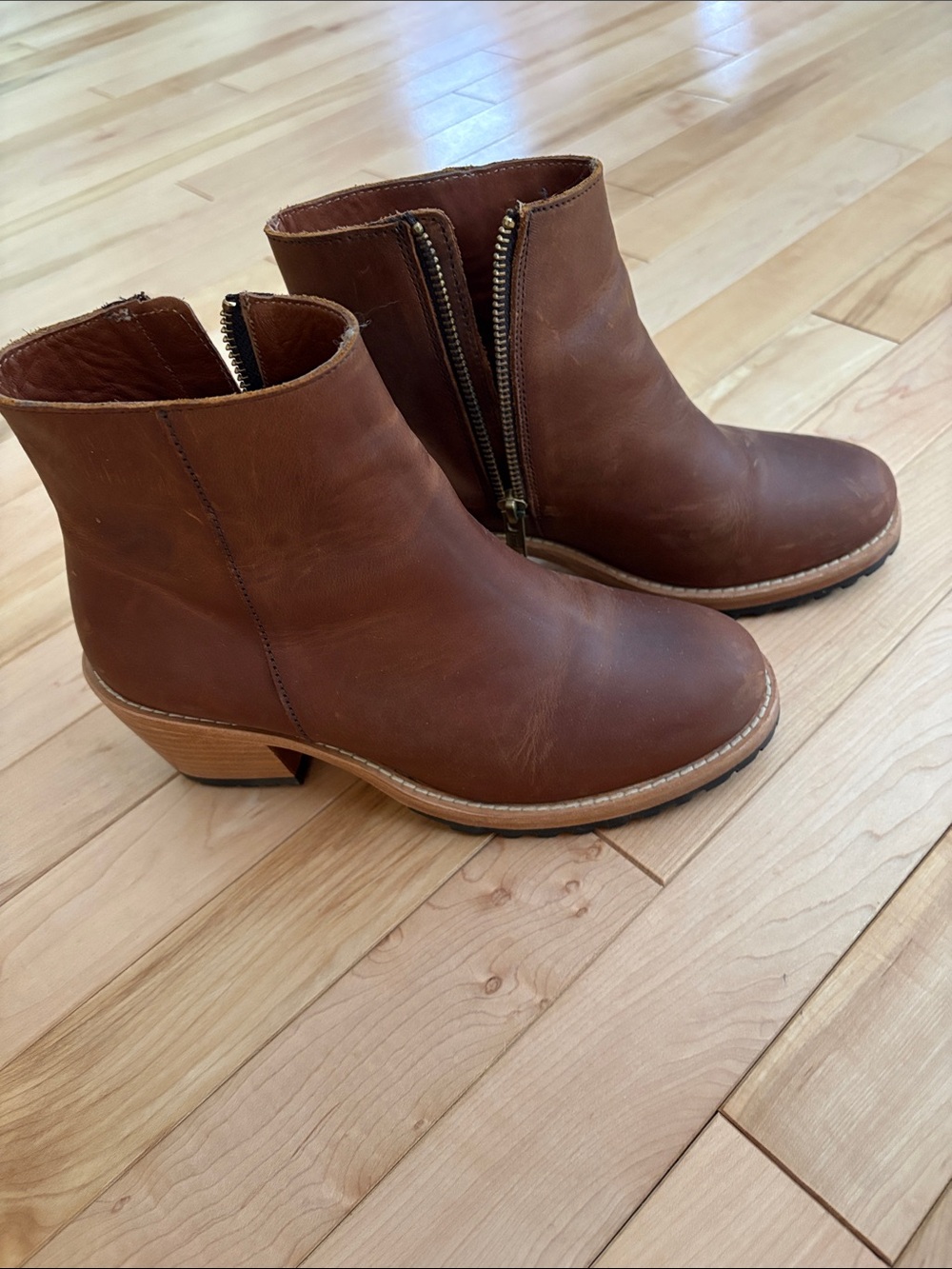 Women's Brown Leather Side-Zip Ankle Booties
